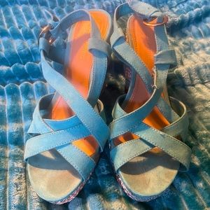 Blue or turquoise wedges heels